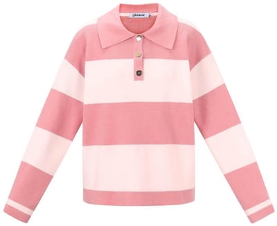 Dames gebreide polo trui met strepen - viscosemix voor herfst en winter