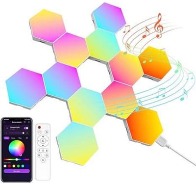 GELLDG Wandlampen - LED Gaming Wandleuchte - RGB Hexagon Panelen met Bluetooth en Muziek Sync - Geschikt voor Gamerkamer, Woonkamer en Slaapkamer - Duurzaam Plastic - Afmeting per Stuk 8.8x7.8x1.5cm