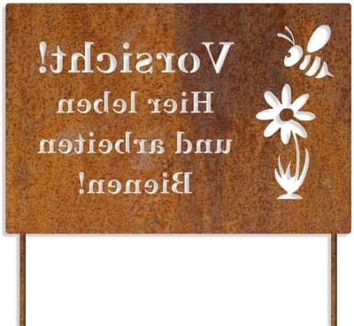 Tuinsteker Bijen - Bijenbord Roest - Tuindecoratie - Cortenstaal - 40x20 cm - Roestbruin