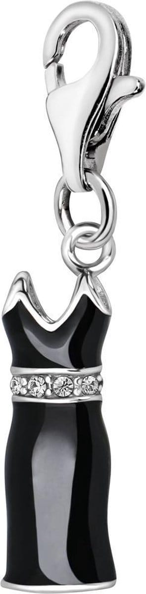 Quiges – 925 - Zilver – Charm - Bedel - Hanger - 3D Jurk Zwart - met – sterling - zilver - karabijnslot - geschikt - voor - Bedelarmband HC249