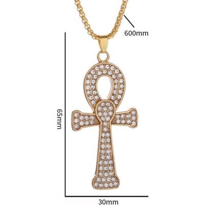 Pendentif Clé d'Ange Égyptien Collier Tendance en Acier Inoxydable pour Hommes et Femmes Croix Anka beige