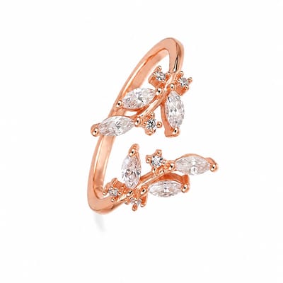 Dames Ring Rosé Goudkleurig met Zirkonia – Verstelbare Ring Dames – Bladvormig Design – Elegant Sieraad