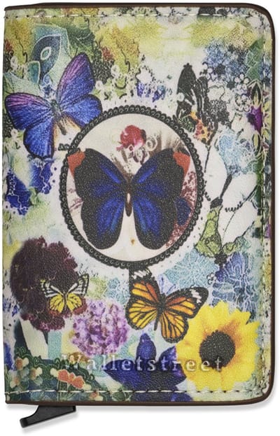 Walletstreet™ Leren Pasjeshouder – Butterfly Art Design – RFID Anti-Skim Portemonnee Heren & Dames – Uitschuifbare Cardholder – 9 Pasjes + Briefgeld – Compacte Luxe Creditcardhouder – Kaarthouder – Cadeau voor Mannen en Vrouwen