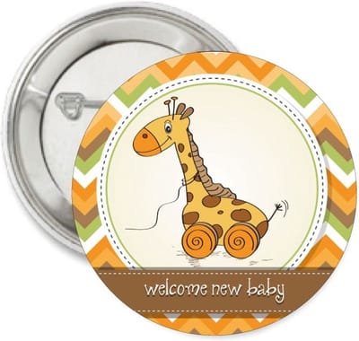 Button Welcome New Baby Giraf - giraf - button - baby - babyshower - jungle - safari - genderreveal
