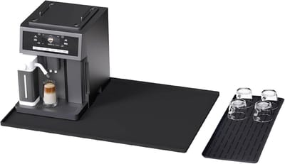 KZQ Koffiemachinemat - Siliconen koffiematset - Siliconenmat - Beschermmat voor koffiemachine - Drukbeschermer - 60X40cm - Hittebestendig, milieuvriendelijk - Lekvrij en antislip - Verwijderbare siliconenmat - Gestructureerd ontwerp - Zwart