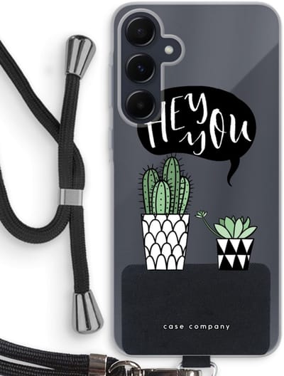 Case Company® - Hoesje met koord geschikt voor Samsung Galaxy A55 hoesje met Koord - Hey you cactus - Telefoonhoesje met Zwart Koord - Bescherming aan alle Kanten en Over de Schermrand