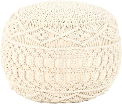 Macramé Poef - Voetenbankje Zetel - Ontspannen Zitten - Handgemaakt Gevlochten Katoen - 45 x 30 cm - Wit