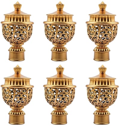 Curtain Ends, 6 Pcs Gold Plastic Curtain Caps Retro Window Rod Decorations, Curtain Rod Decorative Ends, Fits Dia. 28mm Rods for Home Window Decoration (Hollow Lantern)