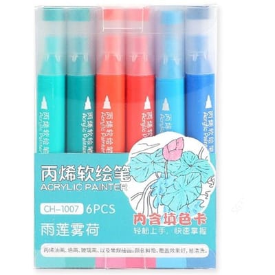 6 Couleurs/set Marqueurs Peinture Acrylique Pointe Pinceau Marqueurs Acryliques pour Peinture sur RocheVerrePierreBoisCéramique Tissu Scrapbooking Haute Qualité Pratique Utilisation Quotidienne blue