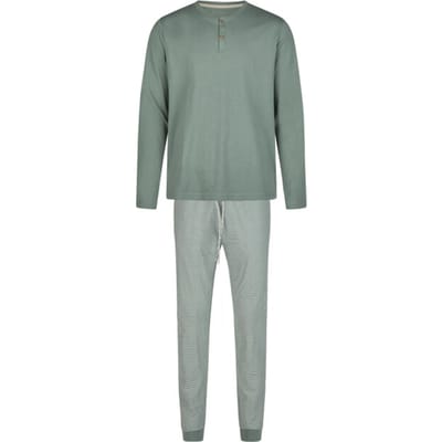 Phil & Co Heren Winter Pyjama Set Lang Groen Gestreept - Maat M