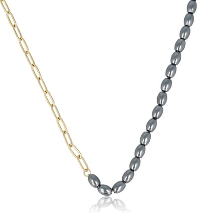My Bendel - Goudkleurige Schakelketting met Zwarte Parels - met Luxe Cadeauverpakking | Sieraden Voor Dames