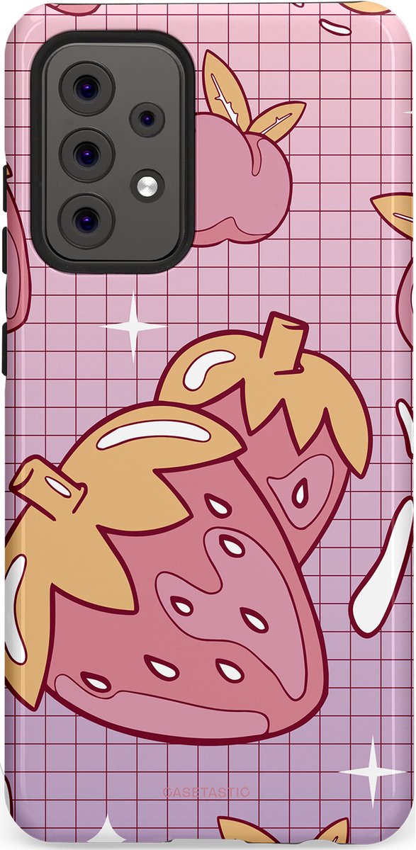 Casetastic Hoesje Geschikt voor Samsung A52 (4G/5G/s) - Stijlvolle Beschermende Duo-layer Case - Zoete aardbeien raster
