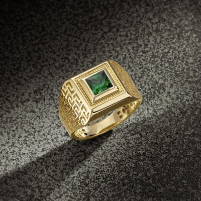 Klassieke Mode Goudkleur Herenringen Vierkante Groene Steen Holle Ringen Sieraden Feest Cadeau 12&Ring beige