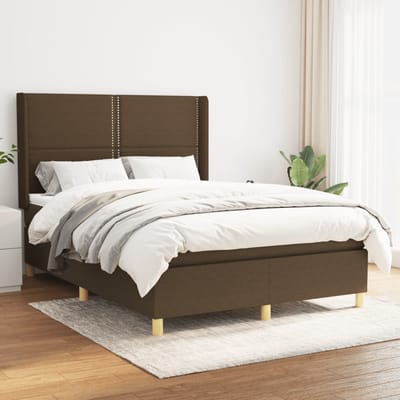 vidaXL - Boxspring - met - matras - stof - donkerbruin - 140x190 - cm
