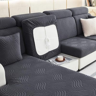 Jacquard Sofa Zitkussen Hoezen Stretch Vuile Kleur Anti-Vuil L-Vormige Bankhoezen Verwijderbare Bankhoes Voor Thuiskantoor Normal Size (S)-1pc black