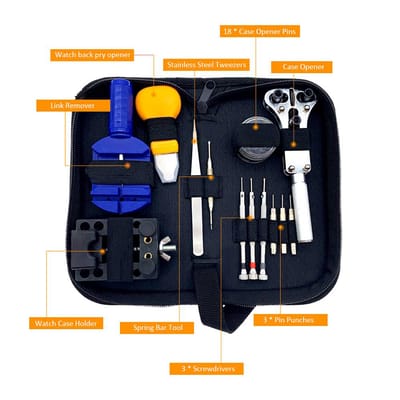 Ensemble de 30 pièces Kit d'outils de réparation de montre Ouvre-boîtier Retrait Vis Tournevis Barrette à ressort Goupille de maillon de bracelet de montre Ensemble d'outils de réparation de montre-bracelet black