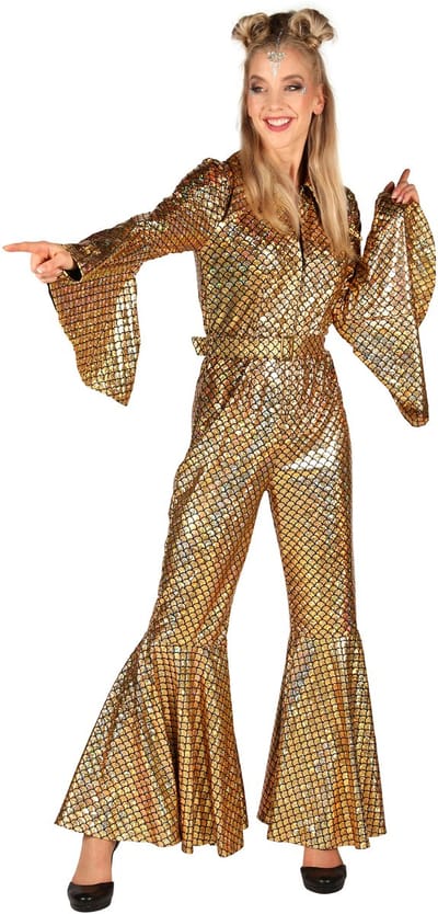Catsuit Dazzling Star Goud - Jaren 80 & 90 - Dames - Disco - Volwassenen - Maat L