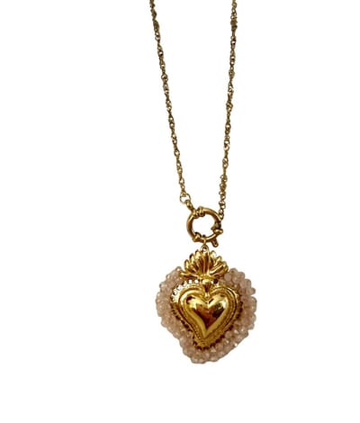 Michelle Bijou - Charms - Ketting met gouden hart en roze pareltjes - Stainless steel - Valentijn - Moederdag