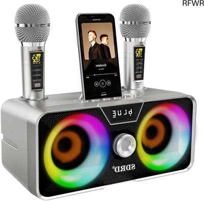 RFWR® Draagbare Karaoke Machine met Bluetooth, 2 Draadloze Microfoons en LED Verlichting voor Feesten en Bijeenkomsten