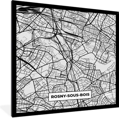 Fotolijst incl. Poster - Stadskaart - Frankrijk - Kaart - Rosny-sous-Bois - Plattegrond - 40x40 cm - Posterlijst