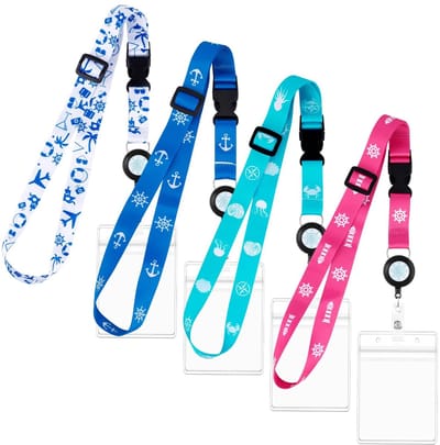 Dailygoods- Lanyard Set 4 Stuks - Waterdicht - Verstelbaar - ID Kaarthouder - Sleutelhanger - Veelkleurig - Materiaal: Polyester/PVC - Identificatieband
