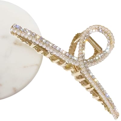 Sierlijke dames haarklem kristal & parels| Goudkleurig Metaal sierklem groot| Luxe Sierklem Klassiek - Mooie haarclip goud haarklem- mode Haaraccessoire Dames - Cadeau voor dames| Gala| Bruiloft| Feest