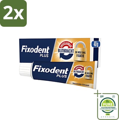 Fixodent - Kleefpasta - Plus - Krachtige Hechting - 40 g - Voordeelverpakking - 2 stuks - Kleefpasta kunstgebit - Krachtige hechting kunstgebit