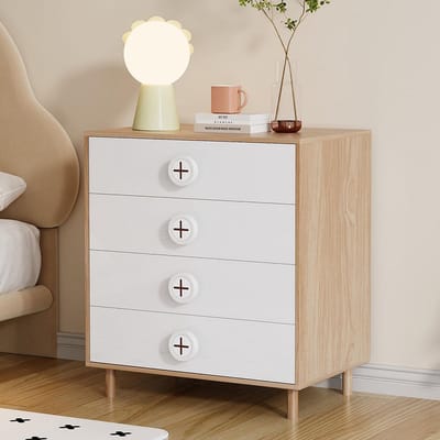 BLACKCOLORS - Nachtkastje - Commode - Slaapkamercommode & kinderopbergkast - Met 4 lades - Opbergkast met steunen - Gelakte platen + spaanplaat - Wit - 80×54×90 cm