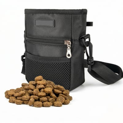 Gloovon® Beloningstasje voor Honden - Snoepjestas met Trekkoord & Poepzakjeshouder - Waterafstotend Oxford Textiel - 12x18cm - Zwart