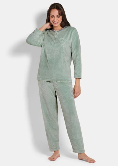 Huisensemble van fleece met structuur - mintgroen - Gr. 38 van Goldner Fashion