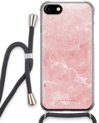 Case Company® - Hoesje met koord geschikt voor iPhone SE 2020 hoesje met Koord - Roze marmer - Telefoonhoesje met Zwart Koord - Bescherming aan alle Kanten en Over de Schermrand