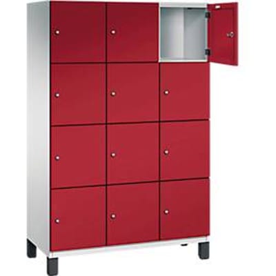 C+P Cambio lockerkast, 3 vakken, 12 vakken, op poten, B 1200 x D 525 x H 1980 mm, lichtgrijs/ruinrood