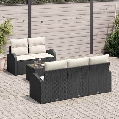 vidaXL - Tuinbank - Set - 6 - st - Zwart - poly - rattan