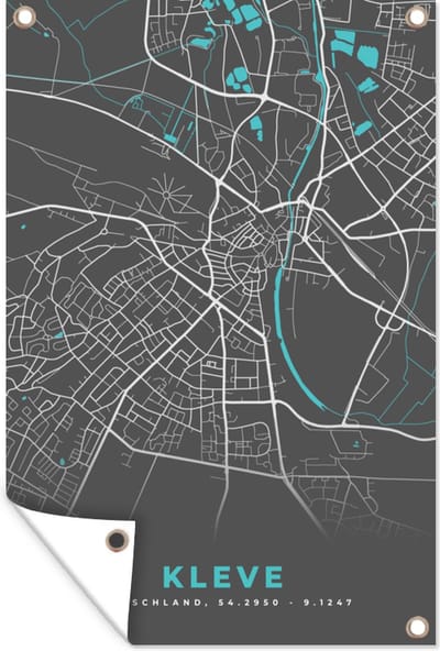 Muurdecoratie Duitsland – Blauw – Kleve – Stadskaart – Kaart – Plattegrond - 120x180 cm - Tuinposter - Tuindoek