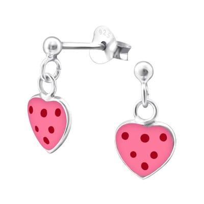 Aramat Jewels | Oorbellen | Zilveren Hartjes Oorstekers met Hangertje – 925 Zilver Meerdere Kleuren | Hart-Roze-Rood-Emaille | |7mm | Zilver | Kinderen, Volwassenen | Verkleurd niet
