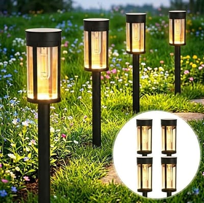 Solar priklamp - wolfraam lamp - Set van 4 stuks (7*54CM)-Padverlichting- Grondspot-buitenlampen - Priklamp op zonne-Solar Grondspots -Tuinverlichting op zonne-Zwart