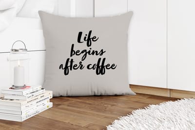 Sierkussens - Kussentjes Woonkamer - 60x60 cm - Life begins after coffee - Leven - Quotes - Spreuken - Koffie
