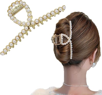 Grote gouden haarclips met parelmoer afwerking - Sterke grip en antislip voor dames en meisjes
