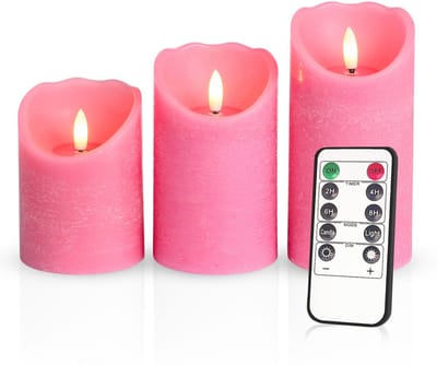 Meisterhome – 3 x Led Stompkaars Rustiek - Roze – Stompkaars Echte wax – Led kaarsen - 10 / 12.5 / 15 cm Hoog - Met afstandsbediening – Timer 2/4/6/8 uur - Dimbaar