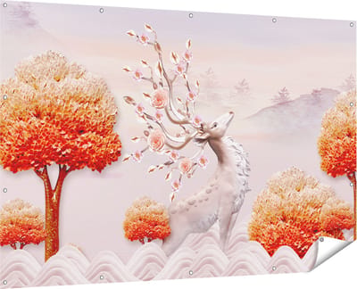 Gards Tuinposter 3D Illustratie Hert - Abstract - 180x120 cm - Tuindoek - Tuindecoratie - Wanddecoratie buiten - Tuinschilderij