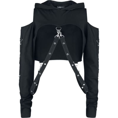 Gothicana by EMP - Gothic Trui met capuchon - Cropped Hoodie mit Riemen - S tot XXL - voor Vrouwen - zwart