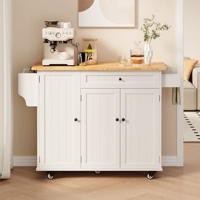 Bealife KC90 Keukenkar - Keukenkast met Opvouwbaar Werkblad en Wielen - 106 x 75 x 88 cm - Wit
