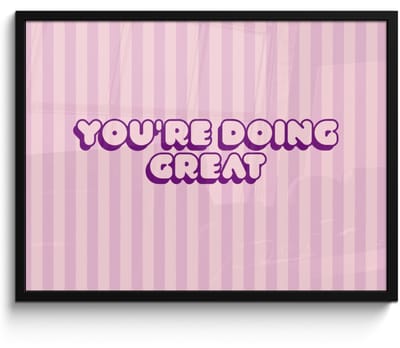Poster in lijst - Fotolijst 80x60 cm - Posters - Paars - Strepen - You're doing great - Schaduw - Posterlijst zwart - Decoratie - Wanddecoratie woonkamer - Muurdecoratie slaapkamer