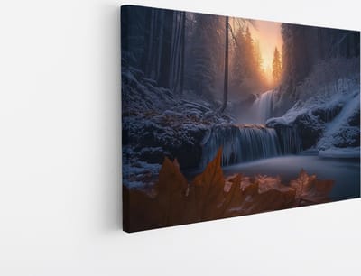 Saammp Canvas Schilderij - Groot blad bij beekje - Landschap - Natuur - 45x30 - Foto op canvas - Wanddecoratie - Muurdecoratie Woonkamer - Slaapkamer decoratie - Canvas Print