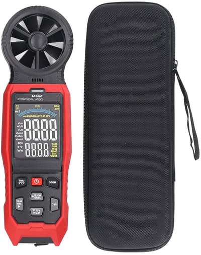 Digitale Anemometer - Windsnelheidsmeter Luchtstroommeter - Meten Luchtstroom Temperatuur - Draagbaar Robuust Ontwerp - 0.06 tot 45 m/s - Grijs