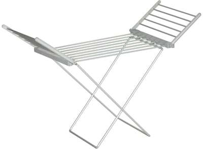 Daity Elektrisch verwarmd kledingrek met vleugels, ruimtebesparend opvouwbaar kledingrek van aluminiumlegering, 144x53x91 cm, zilver.