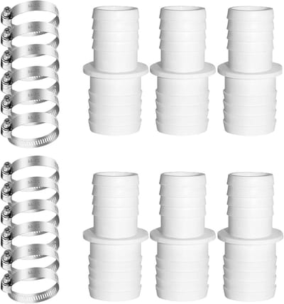 Set van 6 Poolslang Adapters van 32mm naar 38mm met 12 Slangklemmen voor Zandfilterpompen en Tuinpompen