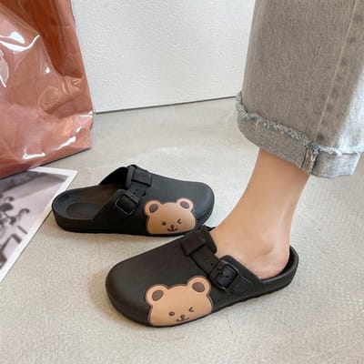 Zomer Damessandalen Dikke Zool Slippers Indoor Slides Outdoor Schattige Beer Slippers Gesp Strand Comfy Muilezels Schoenen Dames 38-39 zwart