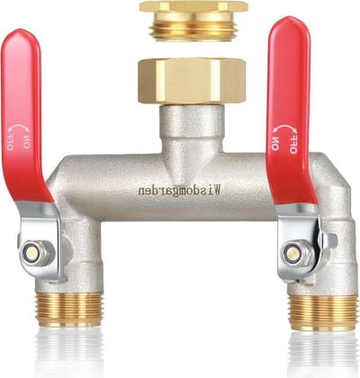Tweeweg Waterverdeler met Hoge Doorstroming voor Tuin en Kraan - Messing Verdeling met Rood Uittrekhandvat en Aansluiting 1" voor Efficiënte Waterverdeling