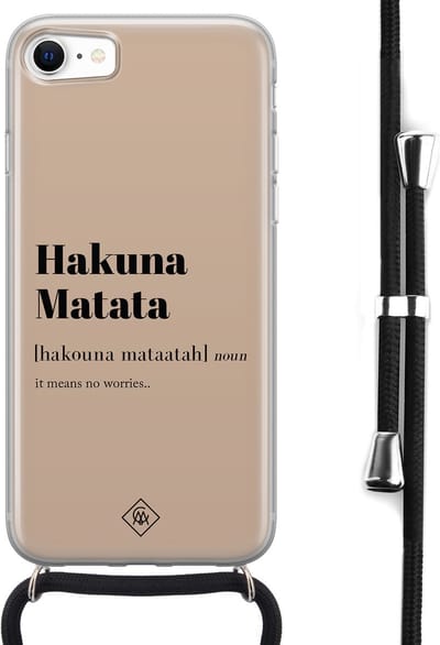 Casimoda® hoesje met koord - Geschikt voor iPhone SE (2020) - Hakuna Matata - Afneembaar koord - Siliconen/TPU - Bruin/beige